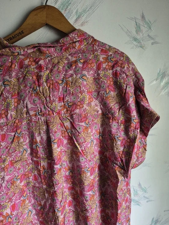 Lucky Brand Pink Floral Print Button Down Shirt Short Sleeve Large - Picture 8 of 9